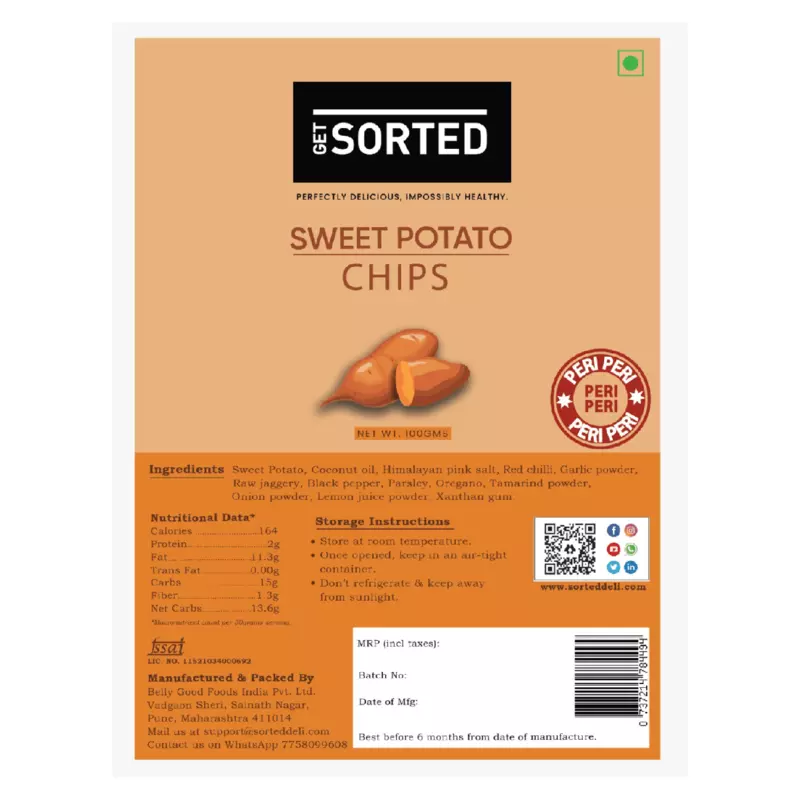 Sweet Potato Chips (Peri Peri) 100 Gms