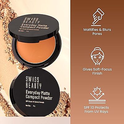 Swiss Beauty Everyday Matte Compact with SPF 10 | Oil-Control Formula | Blurs Pores