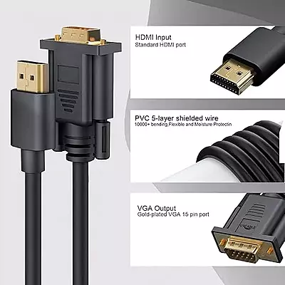 VGA Male to HDMI 2.0 Male Cable with Synchronised Audio Supports resolutions upto 3840x2180 @60Hz