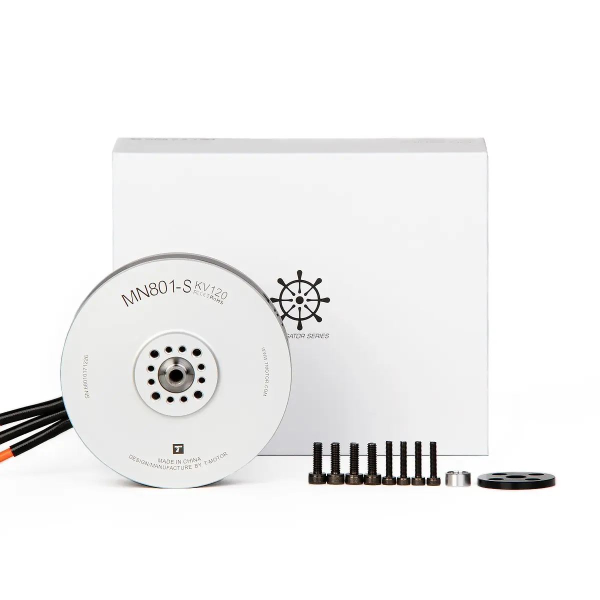 T-Motor MN801-S 120KV TMTR-MTRS-1752 – original packaging box and motor accessories