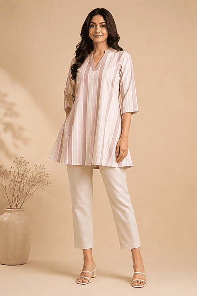 Blush Stripe A-Line Short Kurta Top