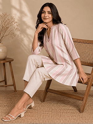 Blush Stripe A-Line Short Kurta Top