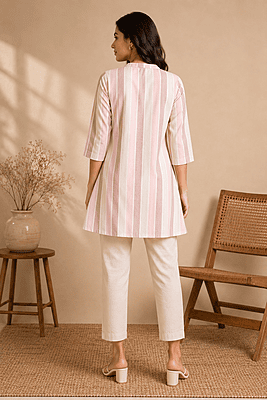 Blush Stripe A-Line Short Kurta Top