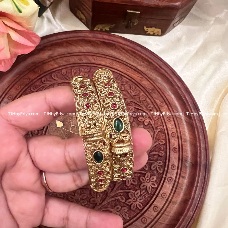 Traditional Bangles With Peacock Motifs Sizes 2.4, 2.6, 2.8 (TJH 356)
