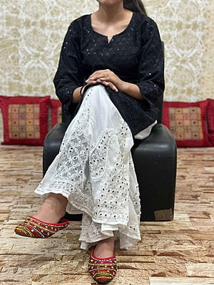 Chikan Kurti Lucknowi Palazzo Set-Black