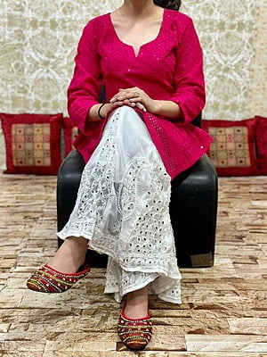 Chikan Kurti Lucknowi Palazzo Set-Magenta