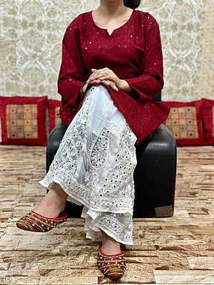 Chikan Kurti Lucknowi Palazzo Set-Maroon