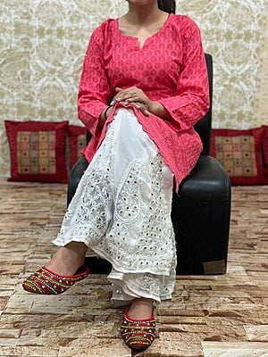 Chikan Kurti Lucknowi Palazzo Set-Peach