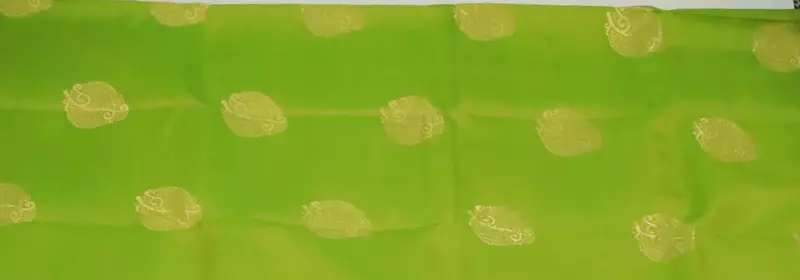 Green silk saree with pink zari pallu and subtle zari border