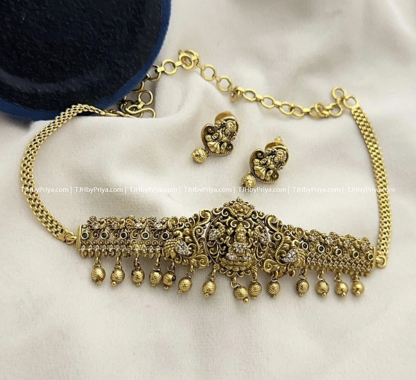 Gold Alike Premium Choker With Stones And Back Chain