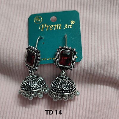 Shining Jewel Traditional Indian Matte Silver Oxidised CZ, Crystal Studded Stone Jhumka Earring For Women-Silver