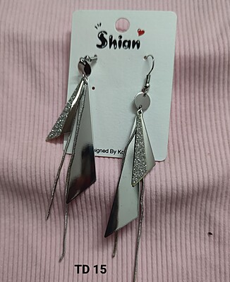 Silver Plated Geometric Triangle Long Tassel Drop Earrings for Women and Girls, Triangular Drop Silver Danglers with Metal Chain