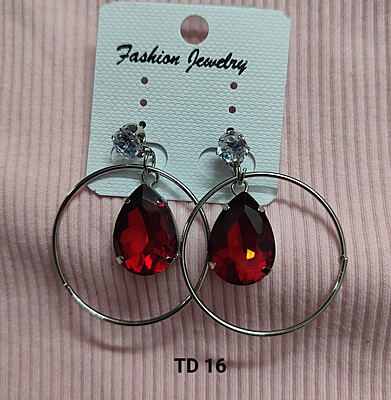 Elegant Latest Fashion Stainless Steel Crystal Silver & Red Stone Drops Earrings for Women and Girls Elegant Latest Fashion Stainless Steel Crystal Silver & Red Stone Drops Earrings for Women and Girls