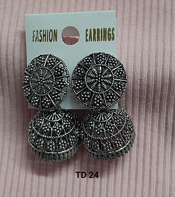 Oxidised Jhumka Earrings Silver Afghani Antique Floral Design Jhumki Pearl Drop Traditional Jewellery for Women and Girls