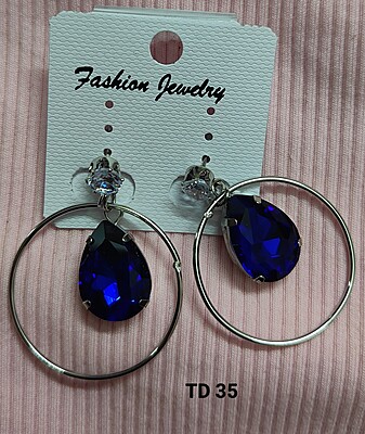 Elegant Latest Fashion Stainless Steel Crystal Silver & Blue Stone Drops Earrings for Women and Girls Elegant Latest Fashion Stainless Steel Crystal Silver & Blue Stone Drops Earrings for Women and Girls
