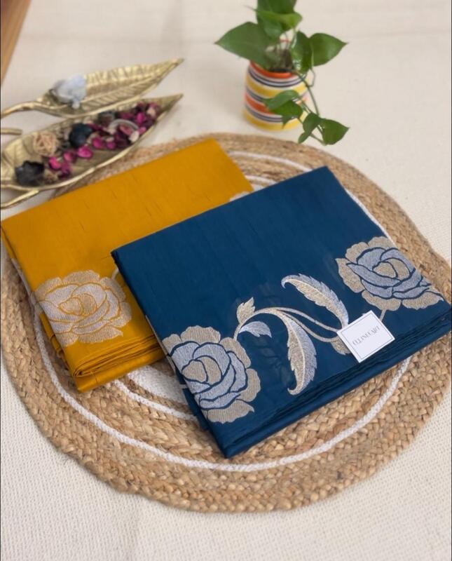 Tussar silk floral embroidery
