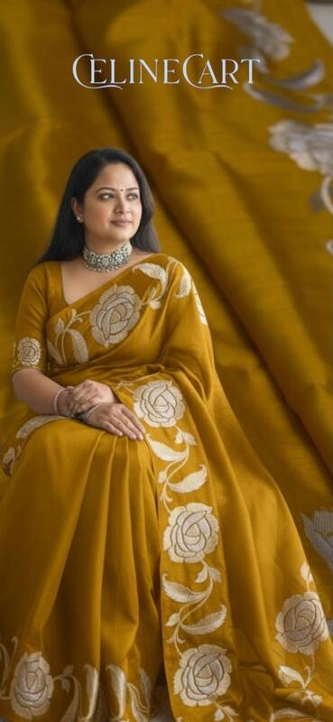 Tussar silk floral embroidery