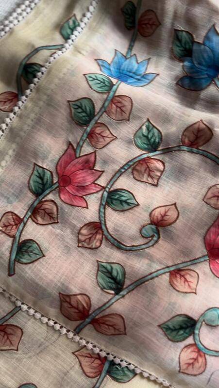 Cream Floral Organza Saree