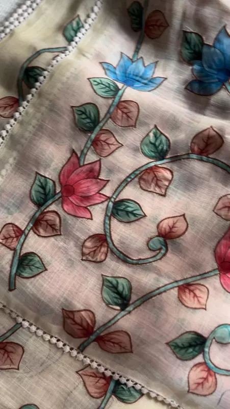 Cream Floral Organza Saree