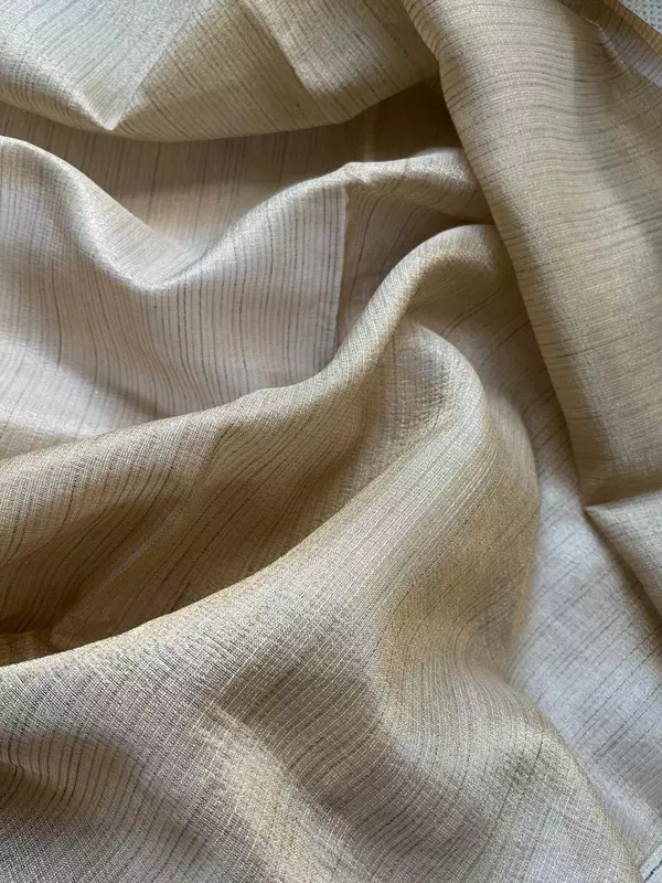 Beige Silk Saree with White Floral Embroidery