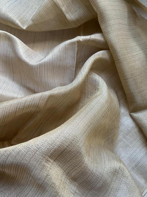 Beige Silk Saree with White Floral Embroidery