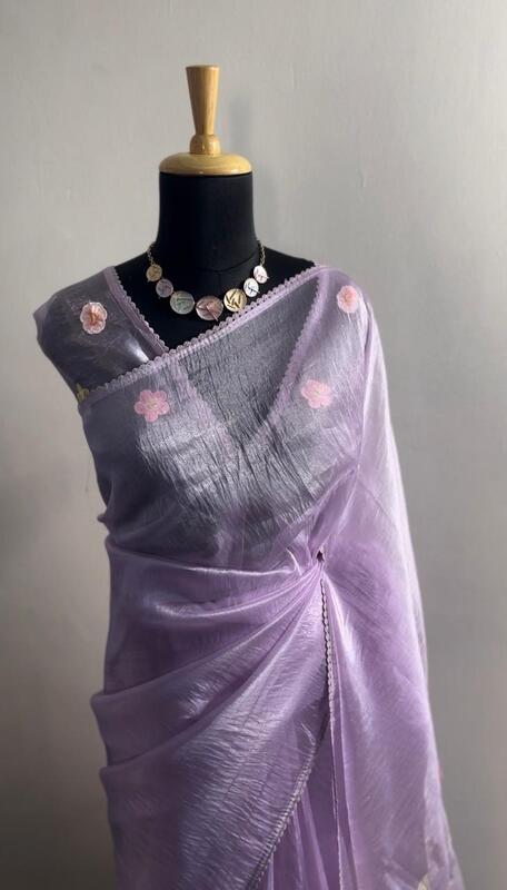 Sheer Saree with Floral & Bird Motifs