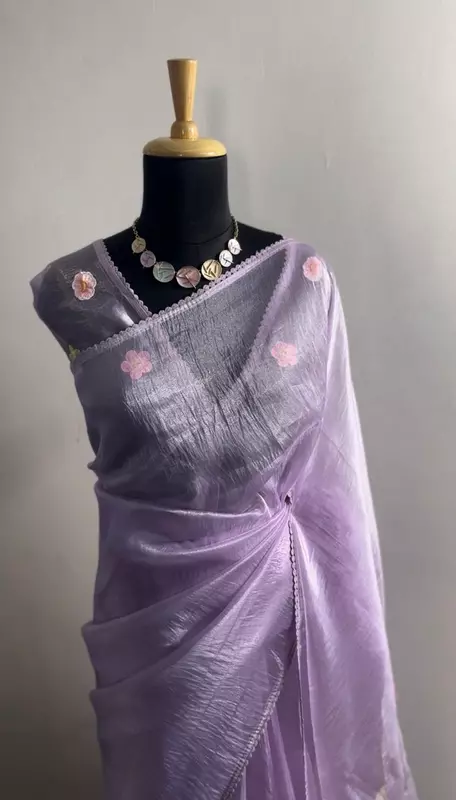 Sheer Saree with Floral & Bird Motifs