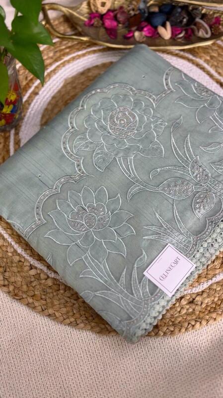 Green Saree with Floral Embroidery