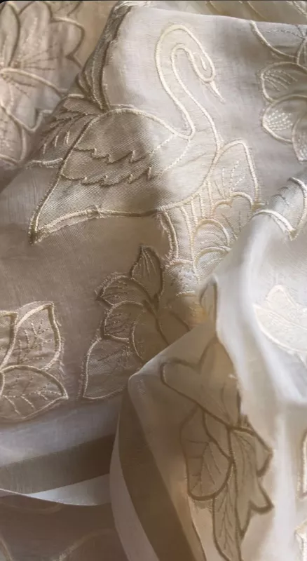 White Saree with Golden Swan Embroidery