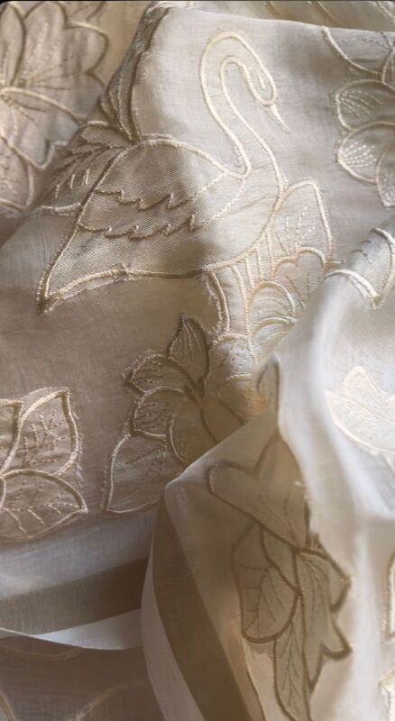 White Saree with Golden Swan Embroidery