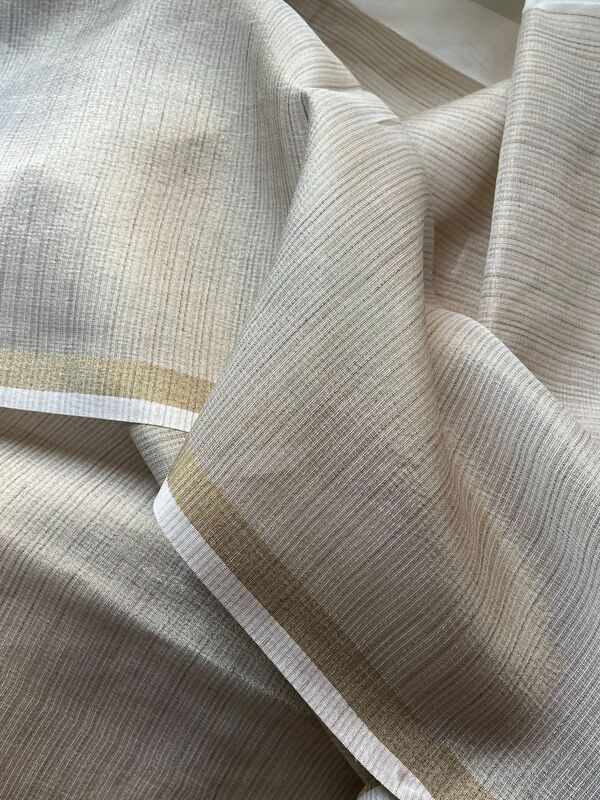 White Saree with Golden Swan Embroidery