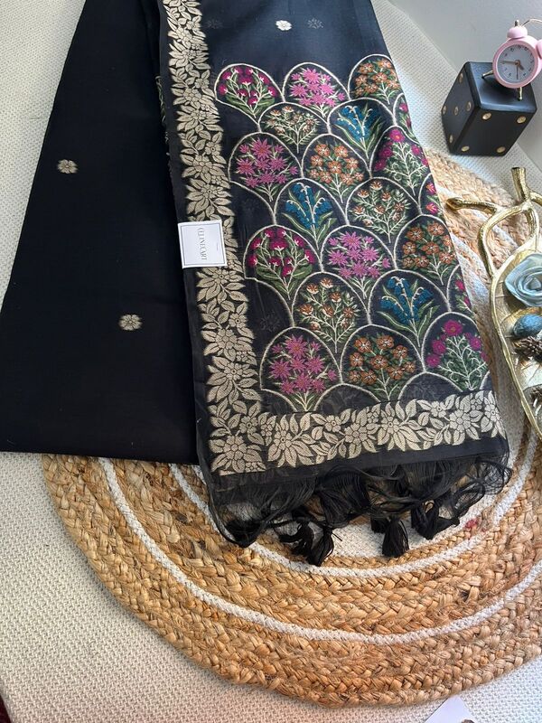 Black Saree with Vibrant Floral Embroidery