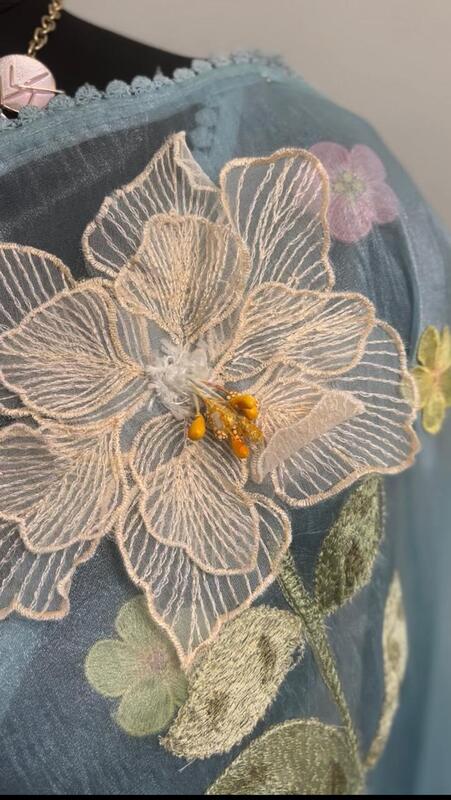 Ethereal Garden 3D Appliqué Saree - Teal Color