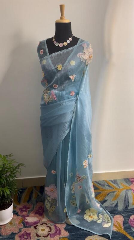 Celestial Bloom 3D Appliqué Saree