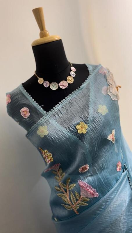 Celestial Bloom 3D Appliqué Saree