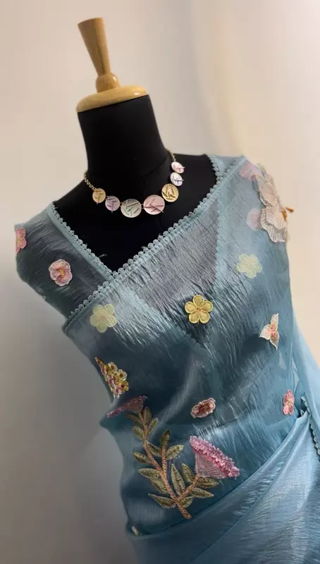 Celestial Bloom 3D Appliqué Saree