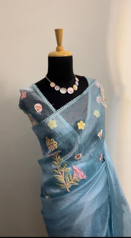 Celestial Bloom 3D Appliqué Saree
