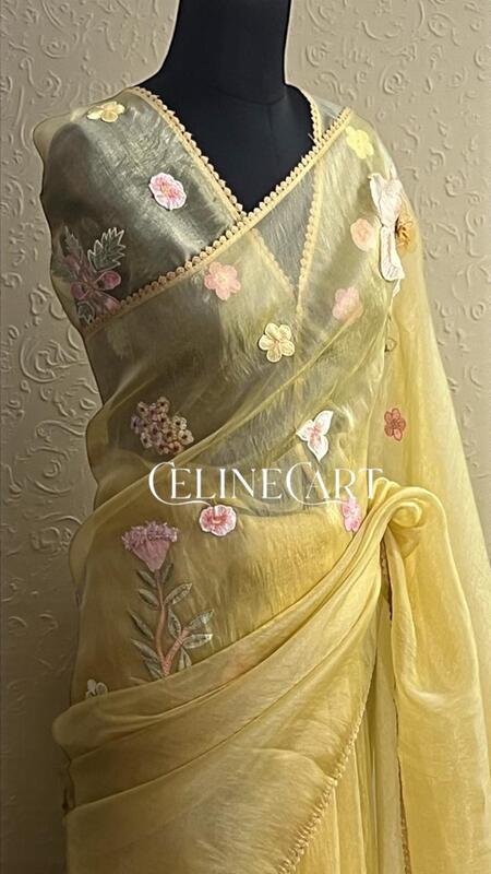 Golden Bloom 3D Appliqué Saree