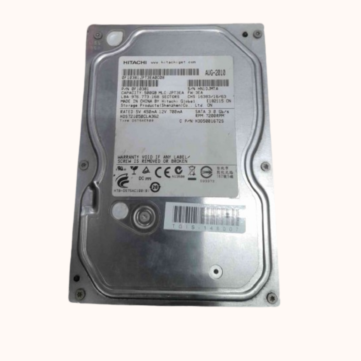 Refurbished Hitachi Hardisk Desktop 500GB (HDS721025CLA382)