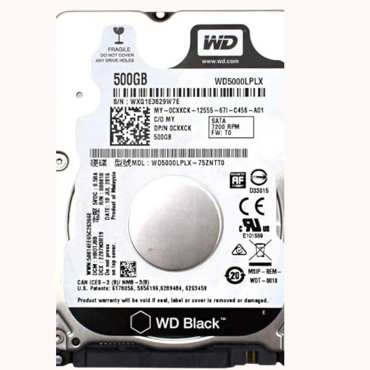 Refurbished WD  SATA HDD 2.5 500GB (WD5000LPLX-75ZNTT0)