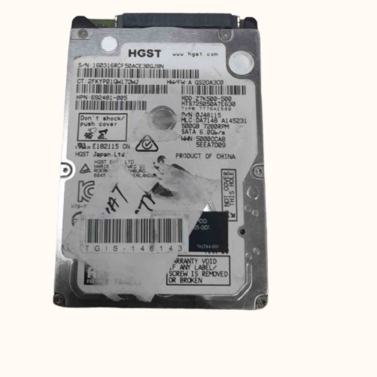 Refurbished HGST Corporation Laptop SATA Hard Drive 500GB (0J38075)