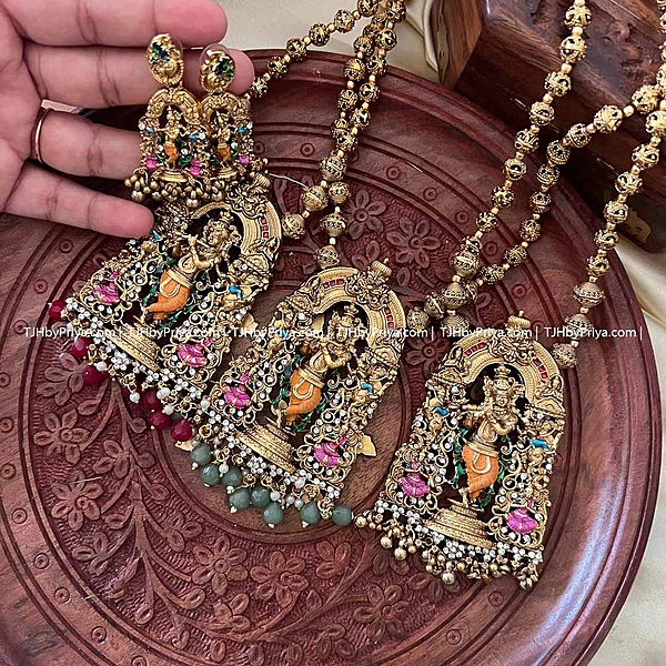 Krishna Pendant Divine Gold Mala Beads Haram (TJH 437)