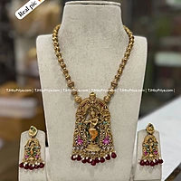 Krishna Pendant Divine Gold Mala Beads Haram (TJH 437)