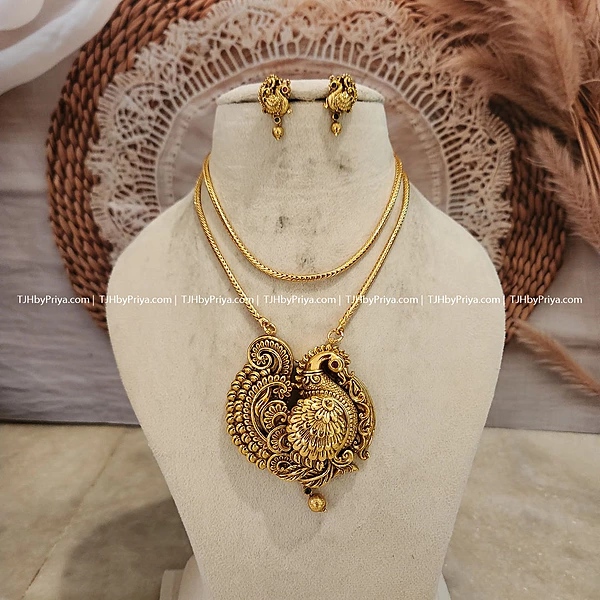 Long Chain With Peacock Pendant With Cute Earrings (SKU- 258)