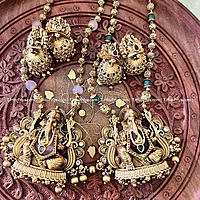 Vinayagar Pendant With Gold Beads Haram Colors Pink And Maroon (TJH 377)