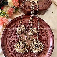 Vinayagar Pendant With Gold Beads Haram Colors Pink And Maroon (TJH 377)