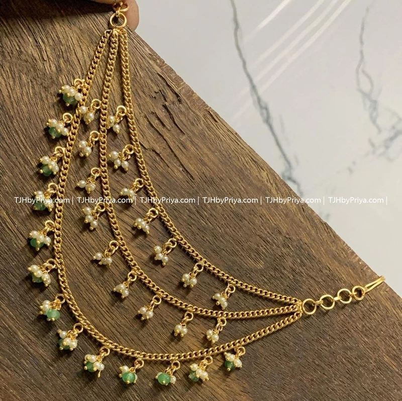 Traditional 3 Layer Maatal With White And Green Beads (TJH 411)