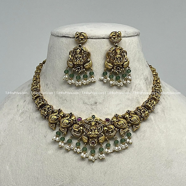 Premium Lakshmi And Annam Pachi Design Gold Alike Necklace