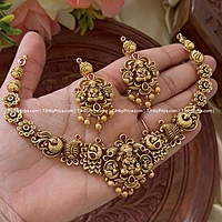 Premium Quality Gold Alike Nagas Necklace With Ruby Stones TJH - 312