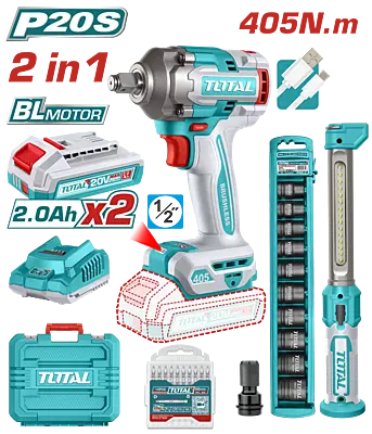 TOTAL Cordless Impact Wrench 2 Pcs Combo Kit TOSLI23056 (405Nm) TOTAL Cordless Impact Wrench 2 Pcs Combo Kit TOSLI23056 (405Nm)
